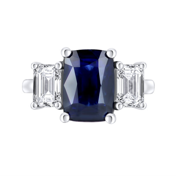 Platinum 5.15ct sapphire & 1.60ct F VS2 GIA diamond 3 stone ring