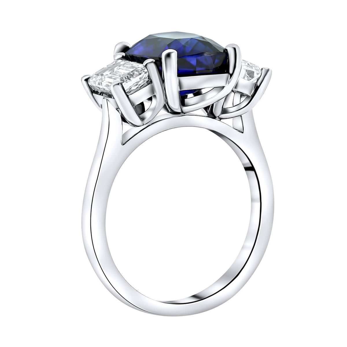 Platinum 5.15ct sapphire & 1.60ct F VS2 GIA diamond 3 stone ring