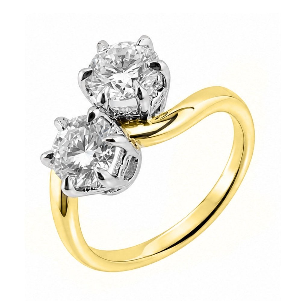 Lab grown 18ct yellow gold 2.04ct D VVS2 diamond 2 stone ring