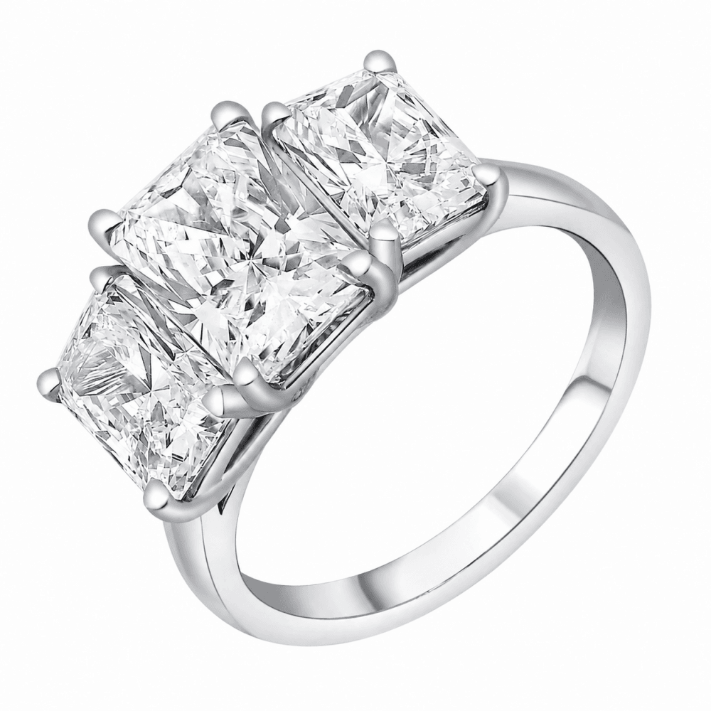 Lab grown platinum 8.13ct D VVS2 radiant diamond 3 stone ring