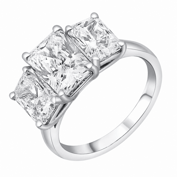 Lab grown platinum 8.13ct D VVS2 radiant diamond 3 stone ring