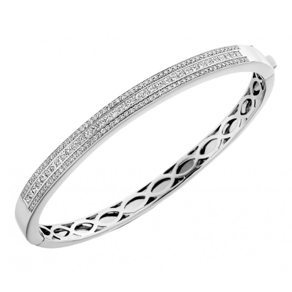 18ct white gold 2.10ct princess & round diamond bangle