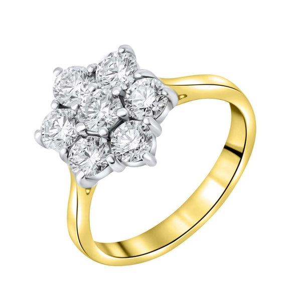 Preowned 18ct yellow gold 1.25ct cut diamond flower cluster ring