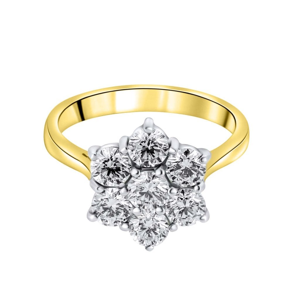 Preowned 18ct yellow gold 1.25ct cut diamond flower cluster ring
