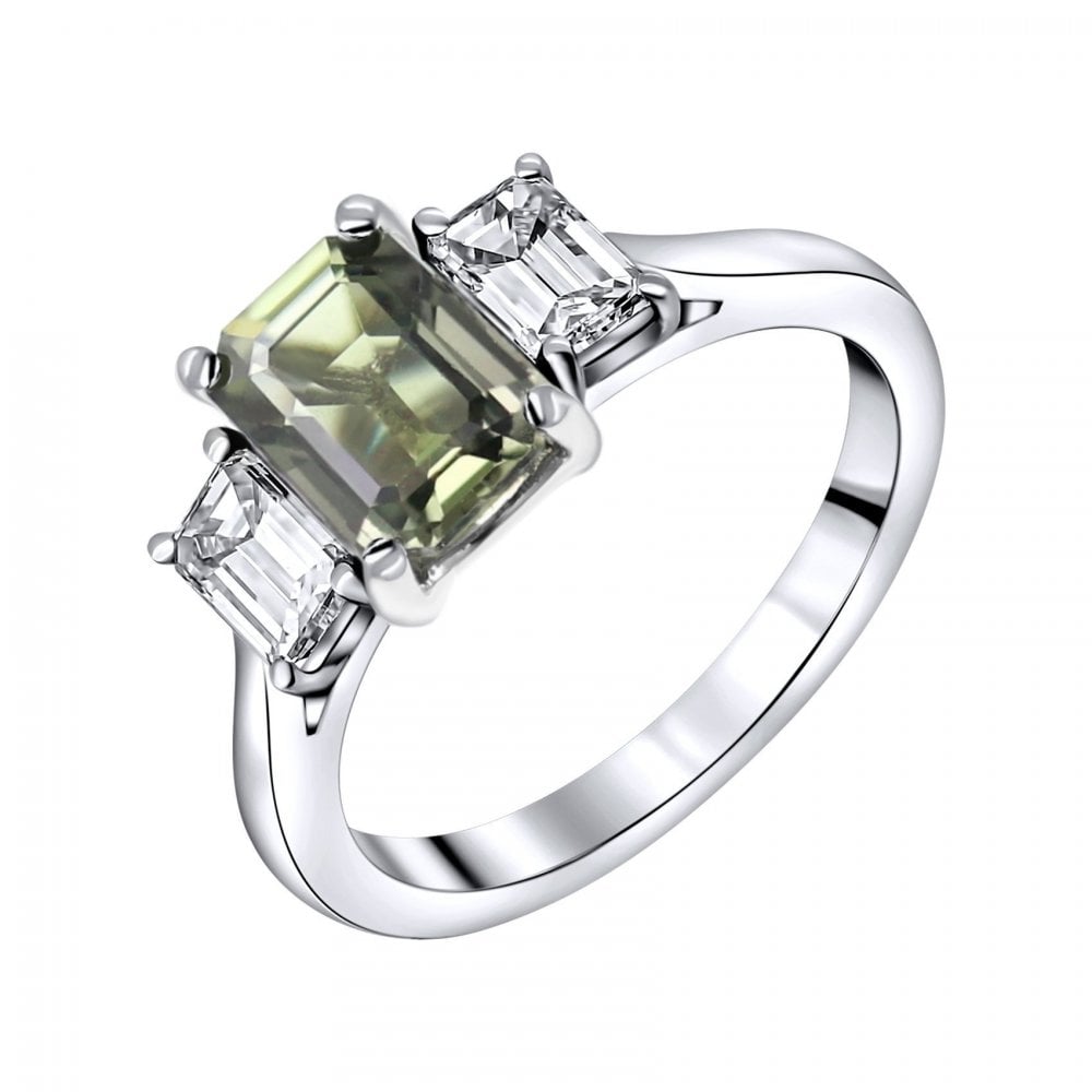 Platinum 1.71ct green sapphire 0.80ct diamond 3 stone ring