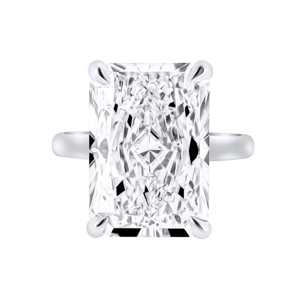 Lab grown platinum 11.12ct E VVS2 IGI radiant cut diamond ring