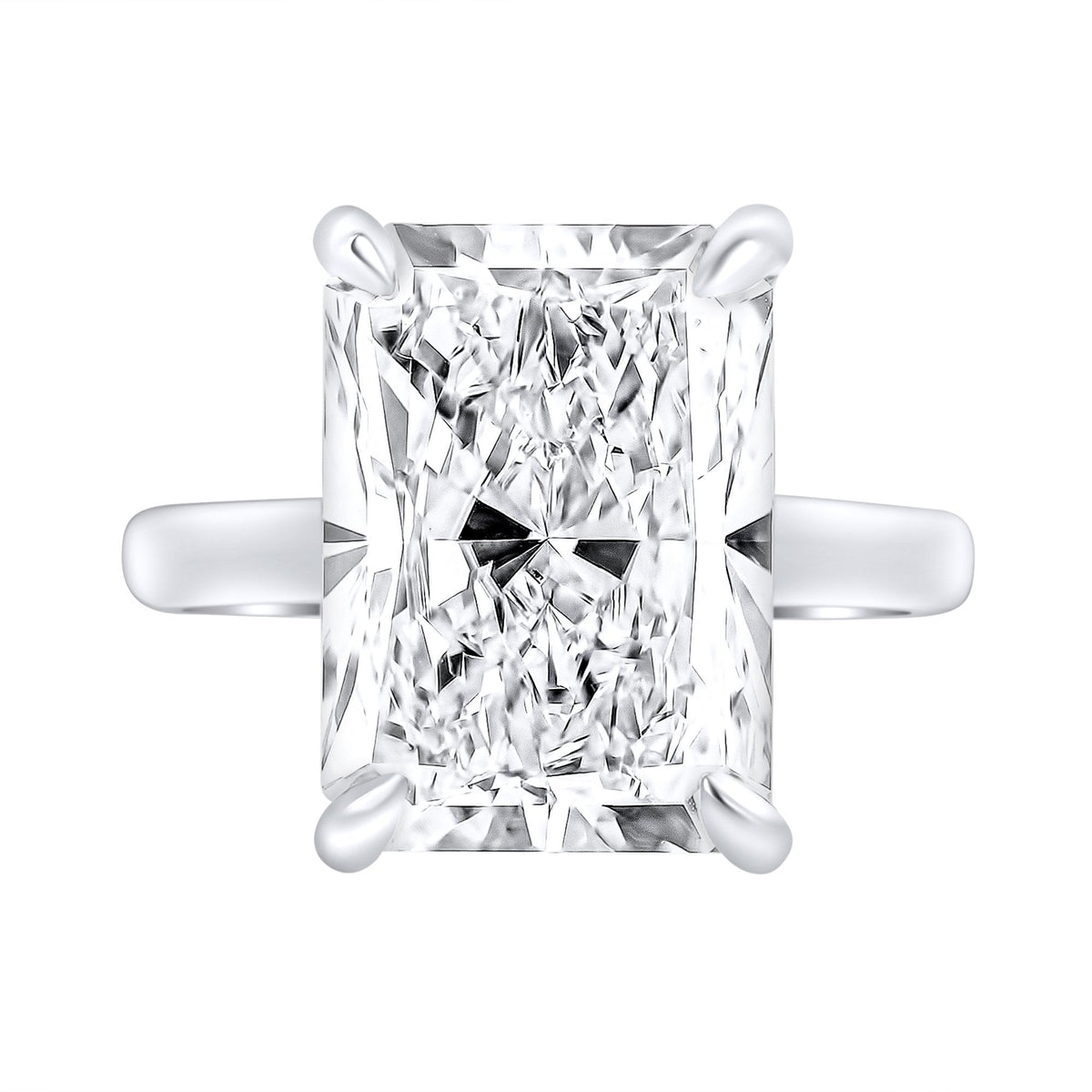 Lab grown platinum 8.77ct E VVS2 IGI radiant cut diamond ring