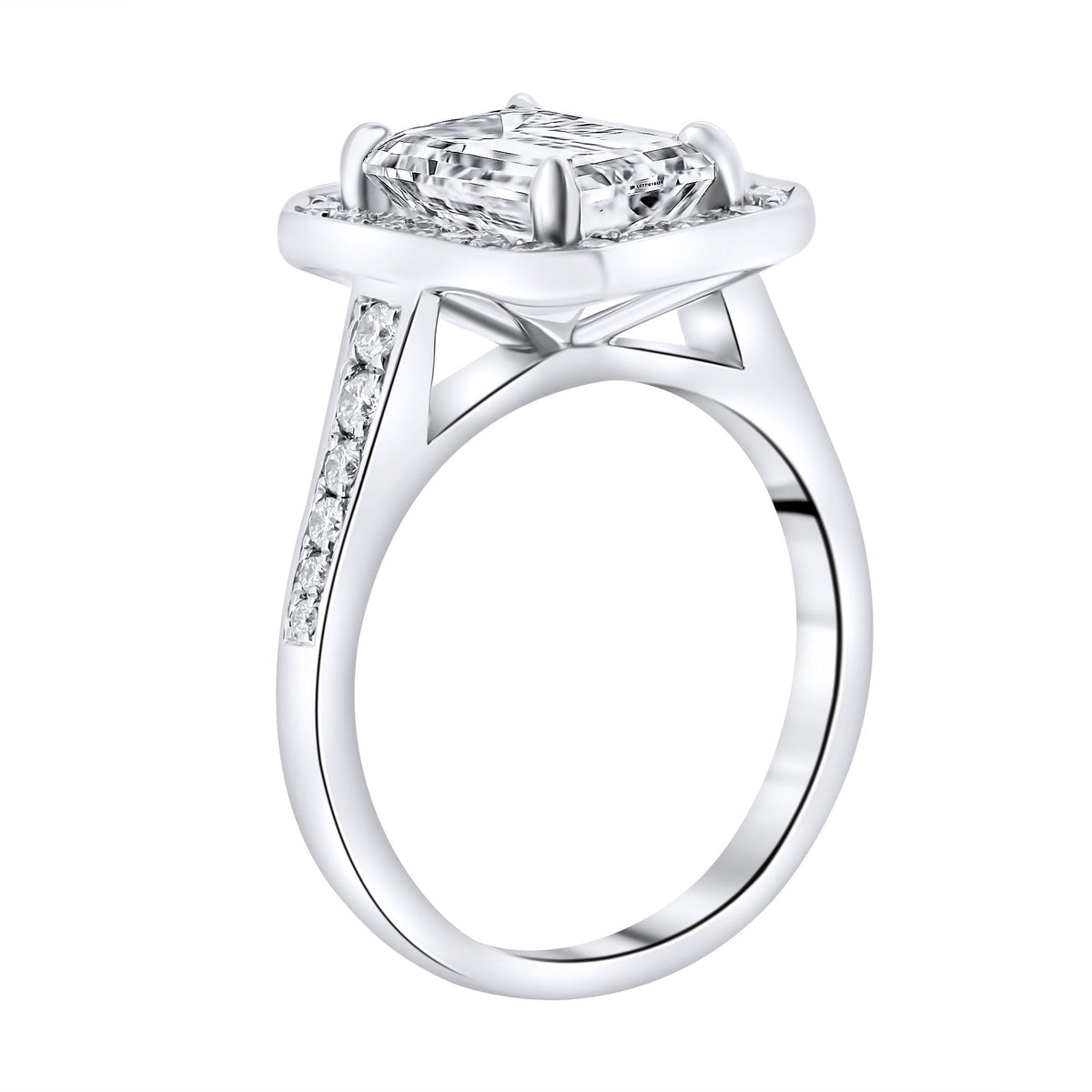 Lab grown platinum 2.00ct D VVS2 emerald cut diamond halo ring