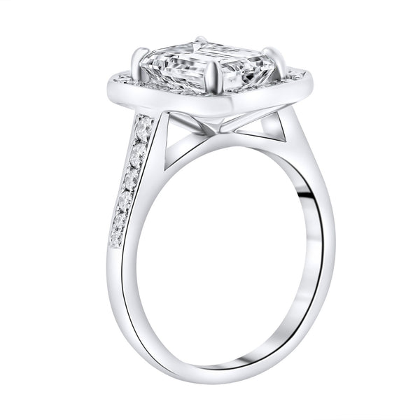 Lab grown platinum 2.00ct D VVS2 emerald cut diamond halo ring