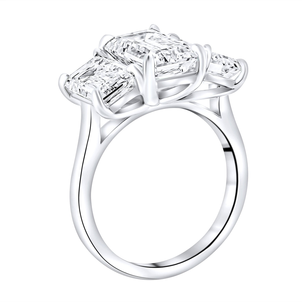 Lab grown platinum 6.20ct D VVS2 emerald diamond 3 stone ring