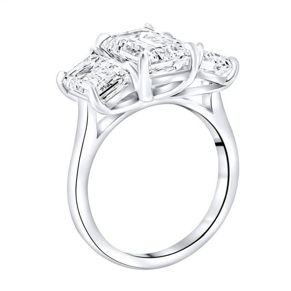 Lab grown platinum 6.20ct D VVS2 emerald diamond 3 stone ring