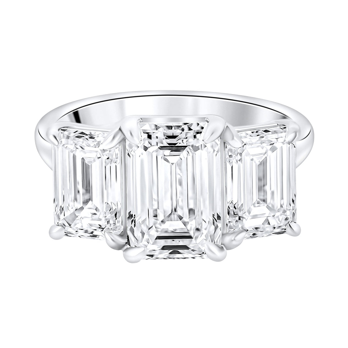 Lab grown platinum 6.20ct D VVS2 emerald diamond 3 stone ring