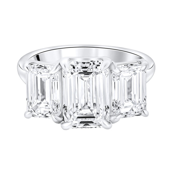 Lab grown platinum 6.20ct D VVS2 emerald diamond 3 stone ring
