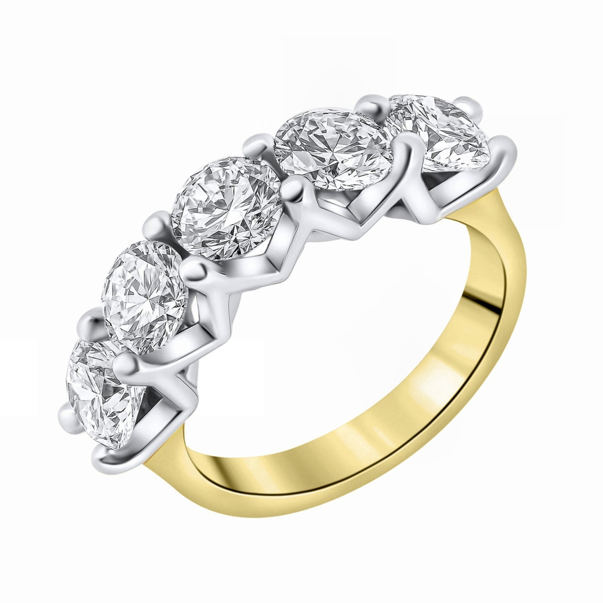 LG 18ct yellow gold 3.50ct D VVS2 IGI round diamond 5 stone ring