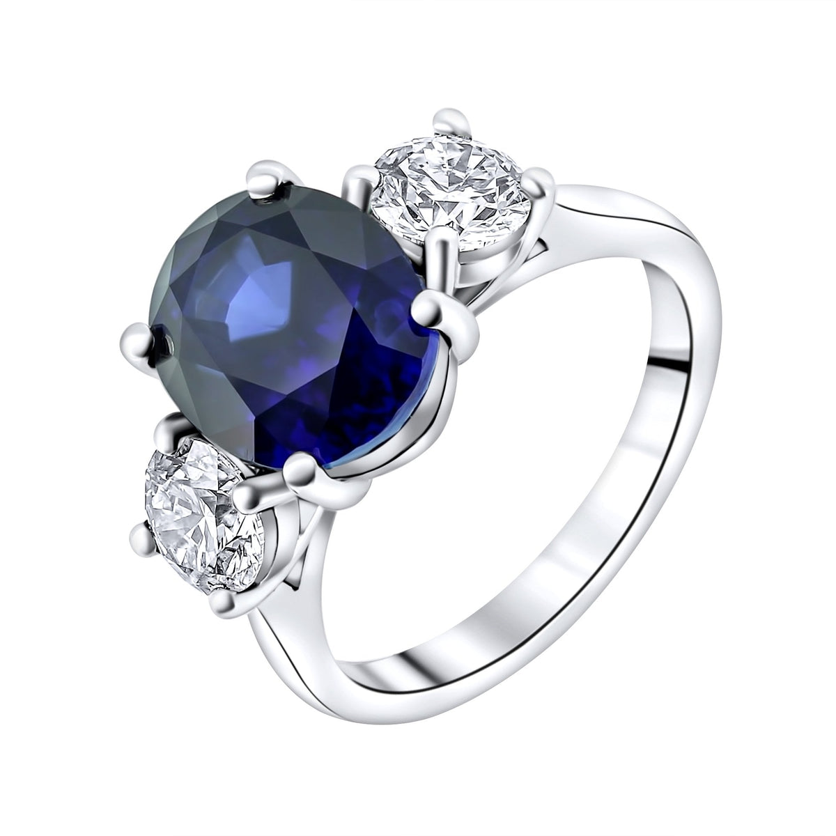 Platinum 5.70ct sapphire & 1.20ct GIA diamond 3 stone ring