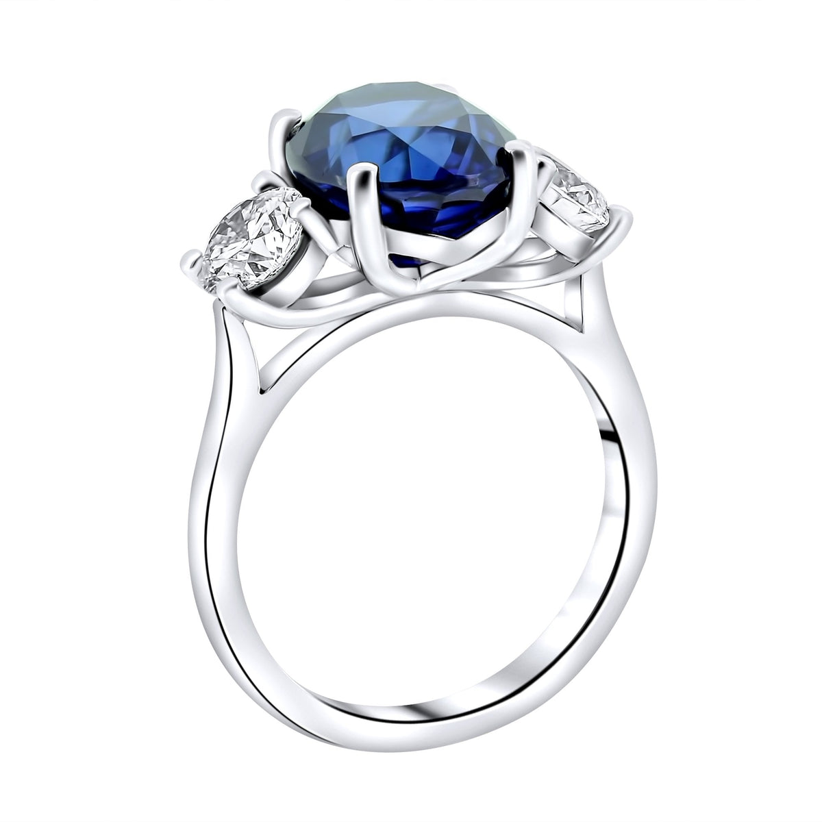 Platinum 5.70ct sapphire & 1.20ct GIA diamond 3 stone ring