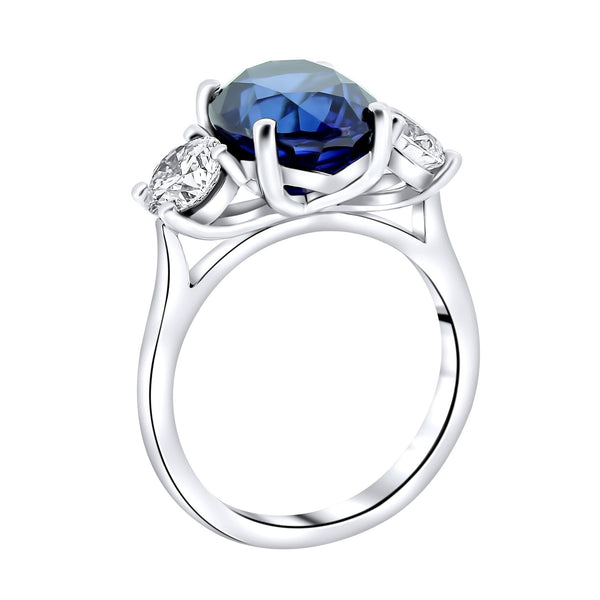 Platinum 5.70ct sapphire & 1.20ct GIA diamond 3 stone ring