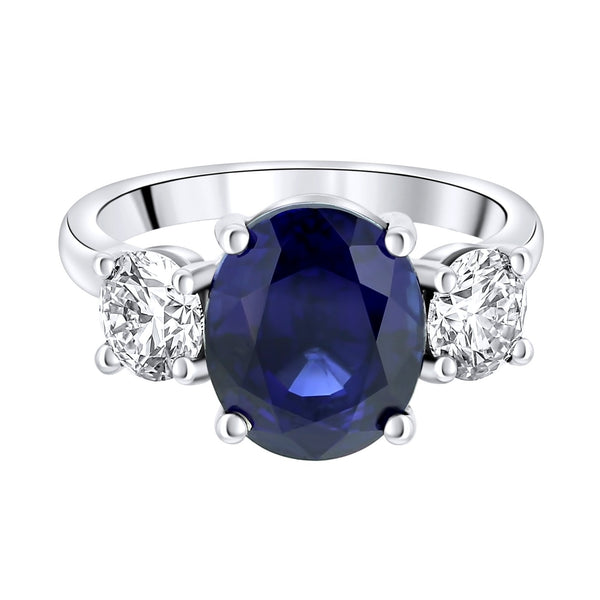 Platinum 5.70ct sapphire & 1.20ct GIA diamond 3 stone ring