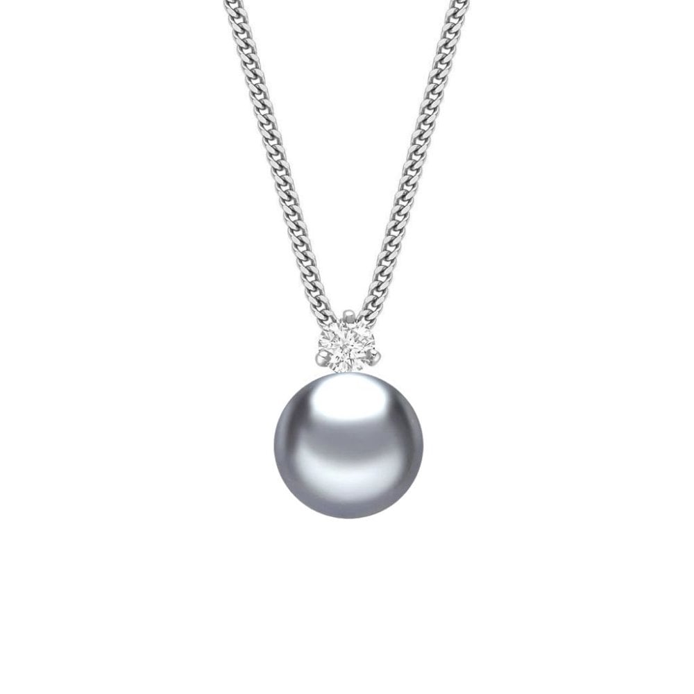 18ct white gold 10.5mm x 10.5mm Tahitian pearl & diamond pendant