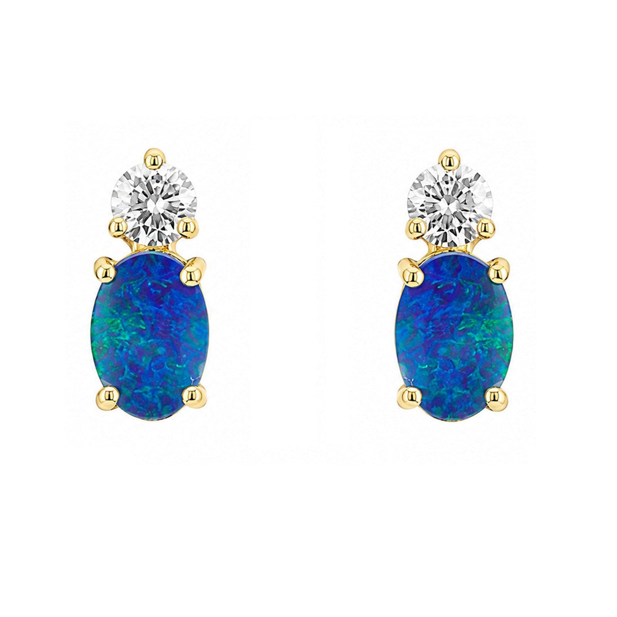 18ct yellow gold 0.56ct opal doublet & 0.18ct diamond earrings