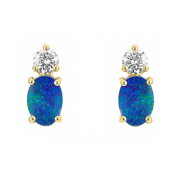 18ct yellow gold 0.56ct opal doublet & 0.18ct diamond earrings