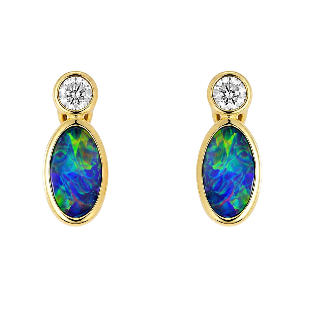 18ct yellow gold 0.36ct opal doublet & 0.08ct diamond earrings