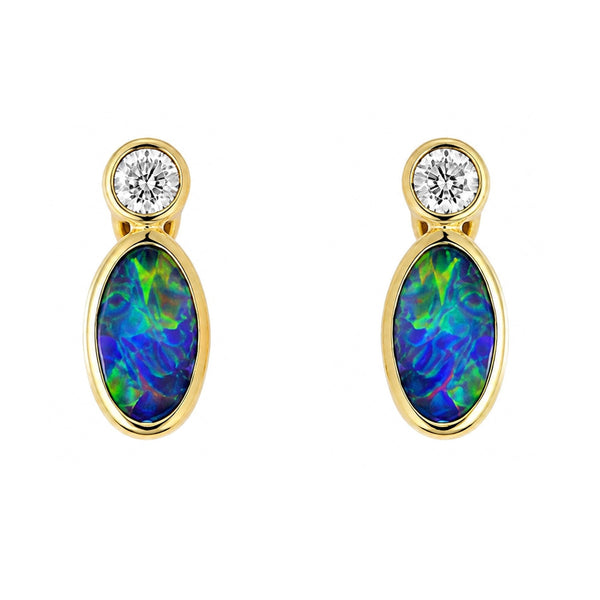 18ct yellow gold 0.36ct opal doublet & 0.08ct diamond earrings