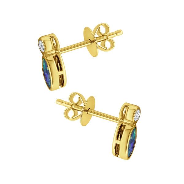 18ct yellow gold 0.36ct opal doublet & 0.08ct diamond earrings