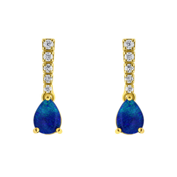 18ct yellow gold 1.19ct opal doublet & 0.22ct diamond earrings