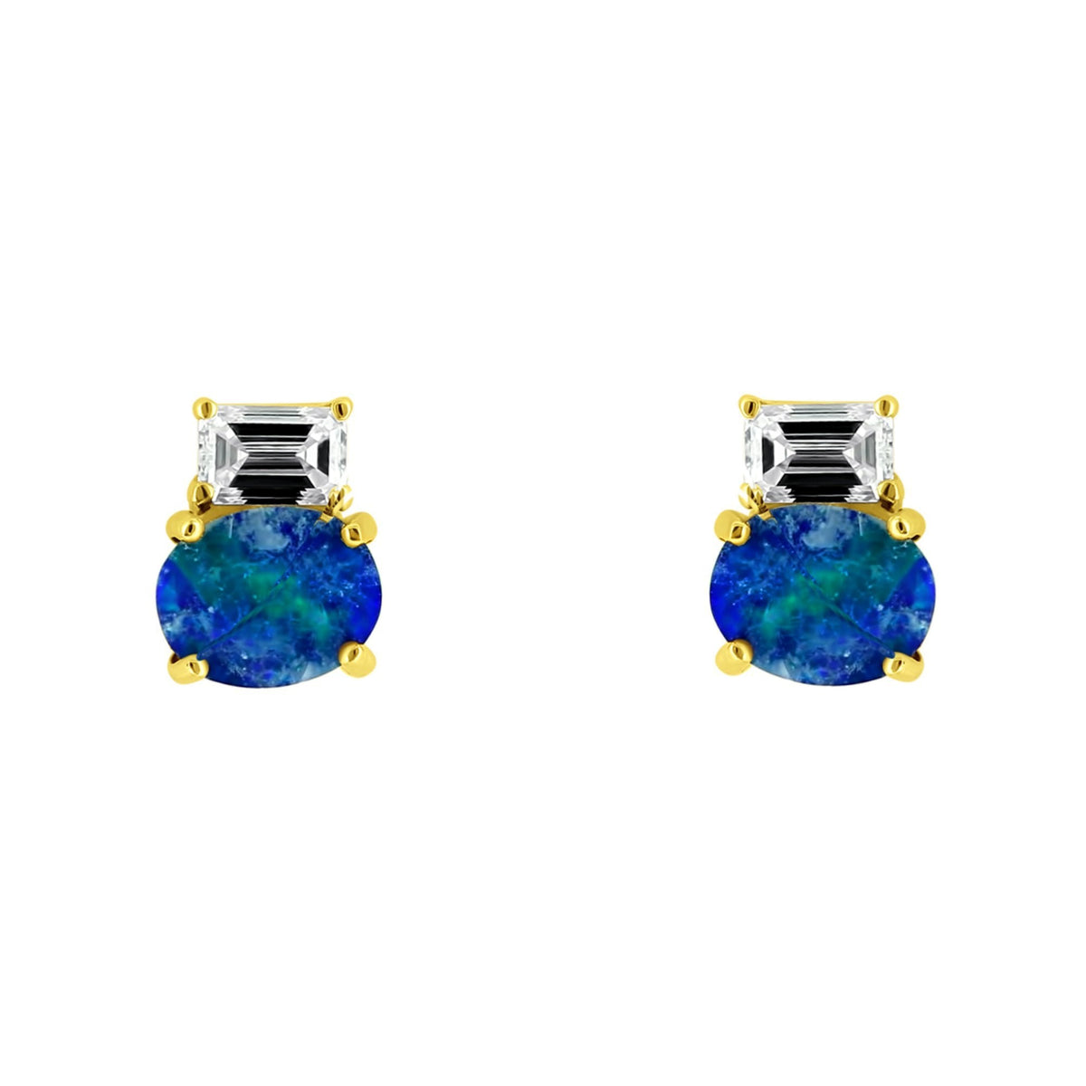 18ct yellow gold 0.63ct opal doublet & 0.22ct diamond earrings