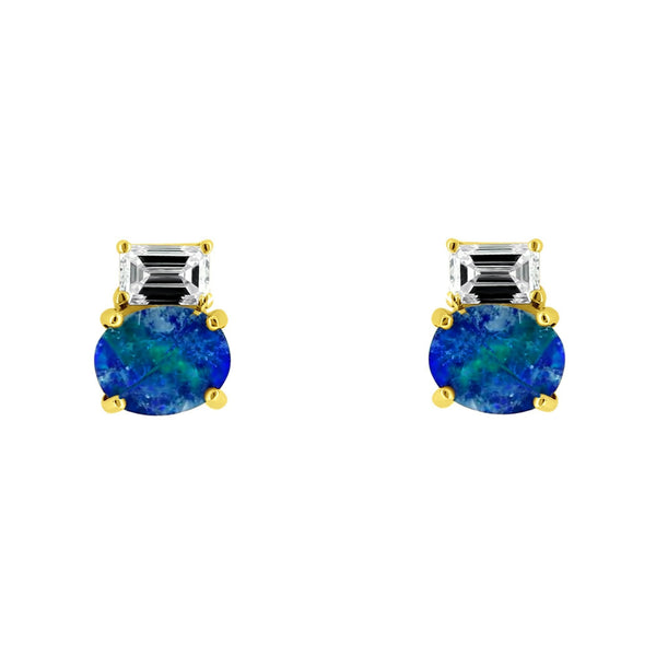 18ct yellow gold 0.63ct opal doublet & 0.22ct diamond earrings