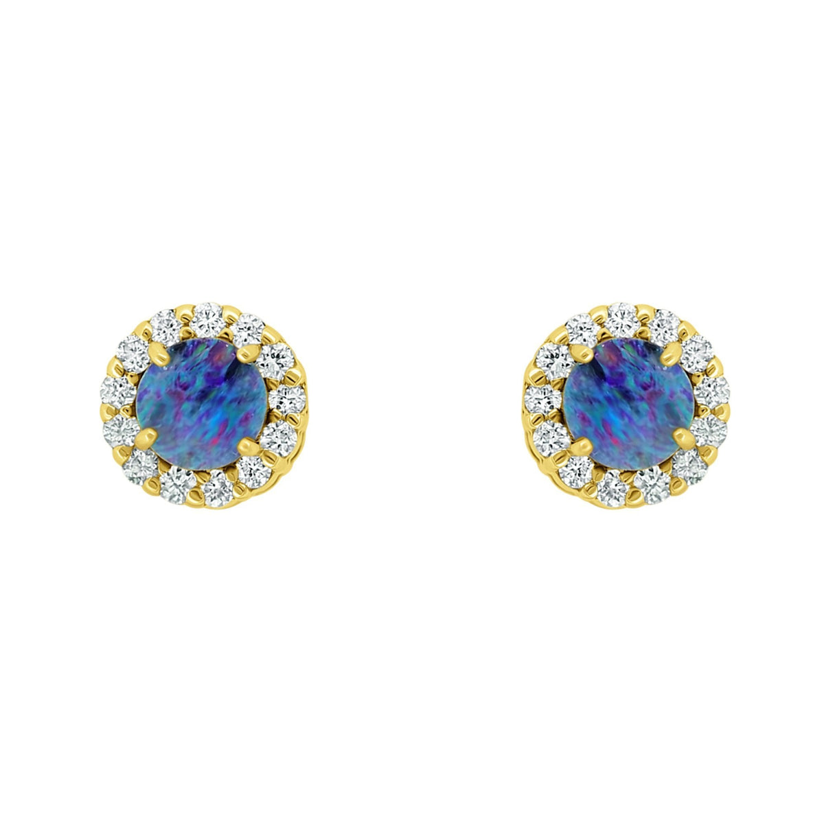 18ct yellow gold 0.29ct opal doublet & 0.11ct diamond earrings