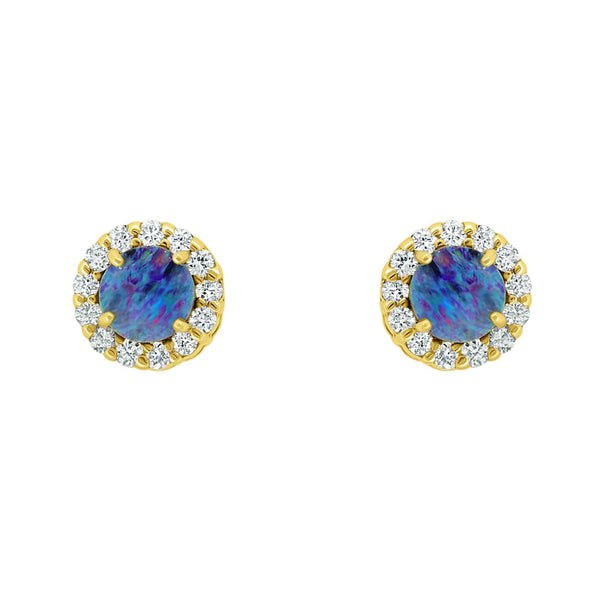 18ct yellow gold 0.29ct opal doublet & 0.11ct diamond earrings