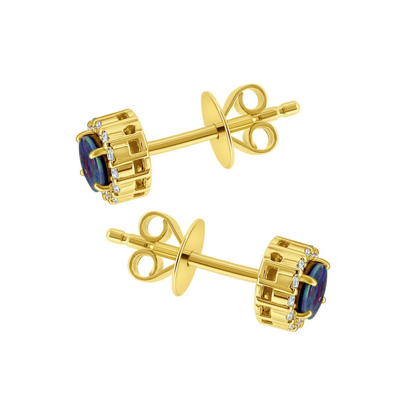18ct yellow gold 0.29ct opal doublet & 0.11ct diamond earrings