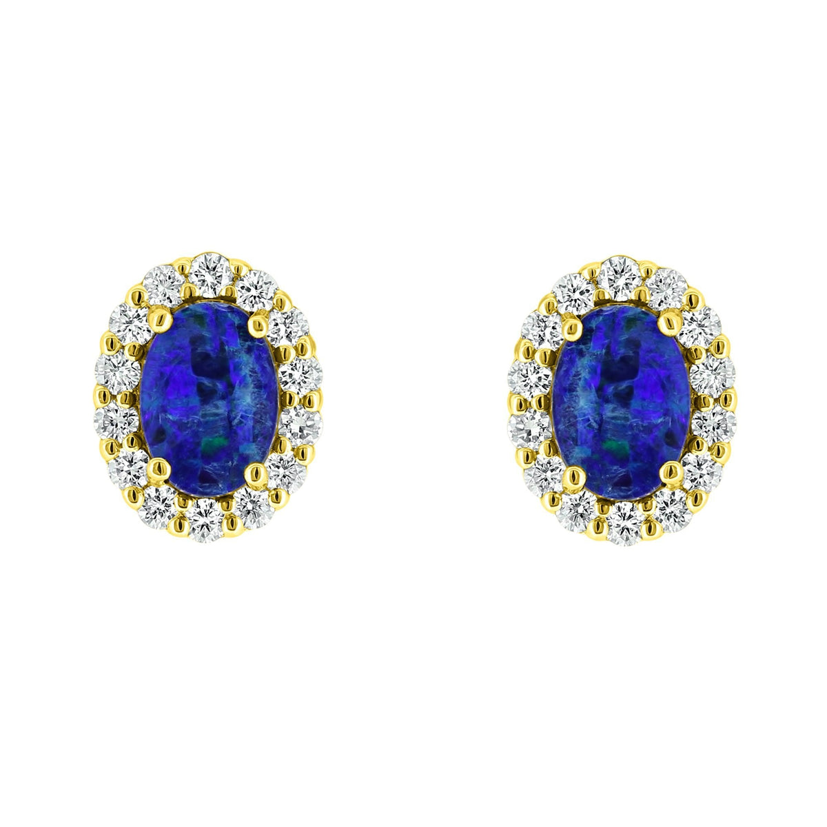 18ct yellow gold 1.16ct opal doublet & 0.47ct diamond earrings