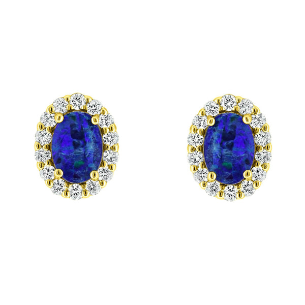 18ct yellow gold 1.16ct opal doublet & 0.47ct diamond earrings