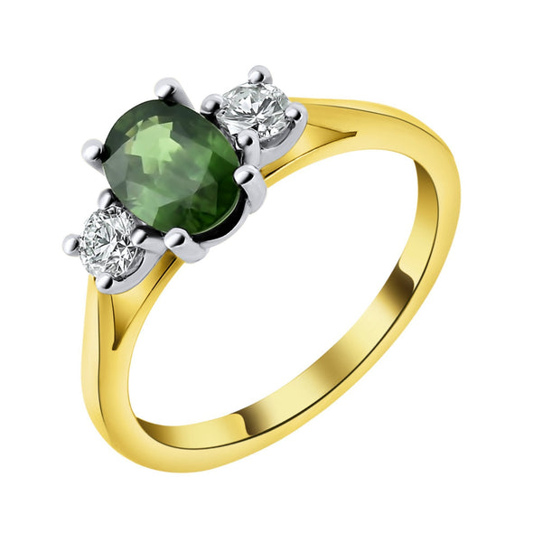18ct yellow gold 0.99ct green sapphire & 0.25ct diamond ring