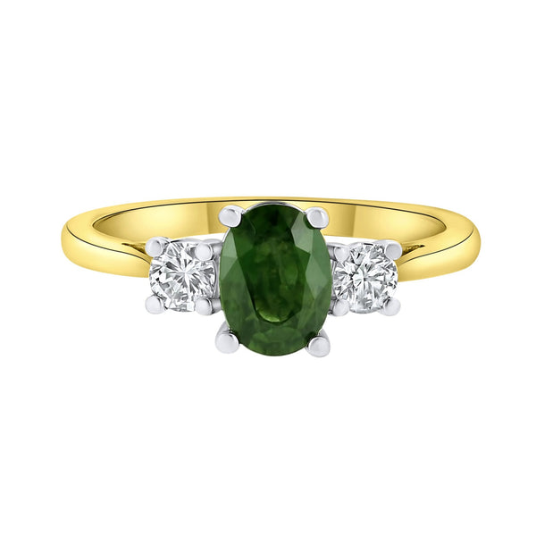 18ct yellow gold 0.99ct green sapphire & 0.25ct diamond ring
