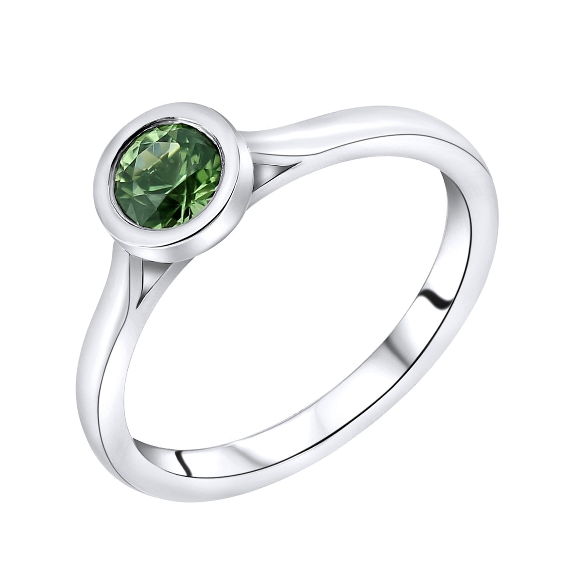 Platinum 0.58ct round green sapphire ring