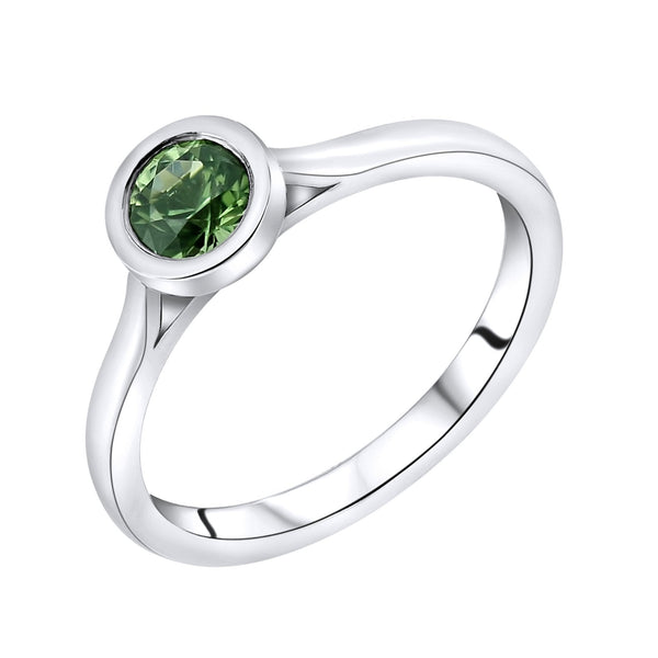 Platinum 0.58ct round green sapphire ring