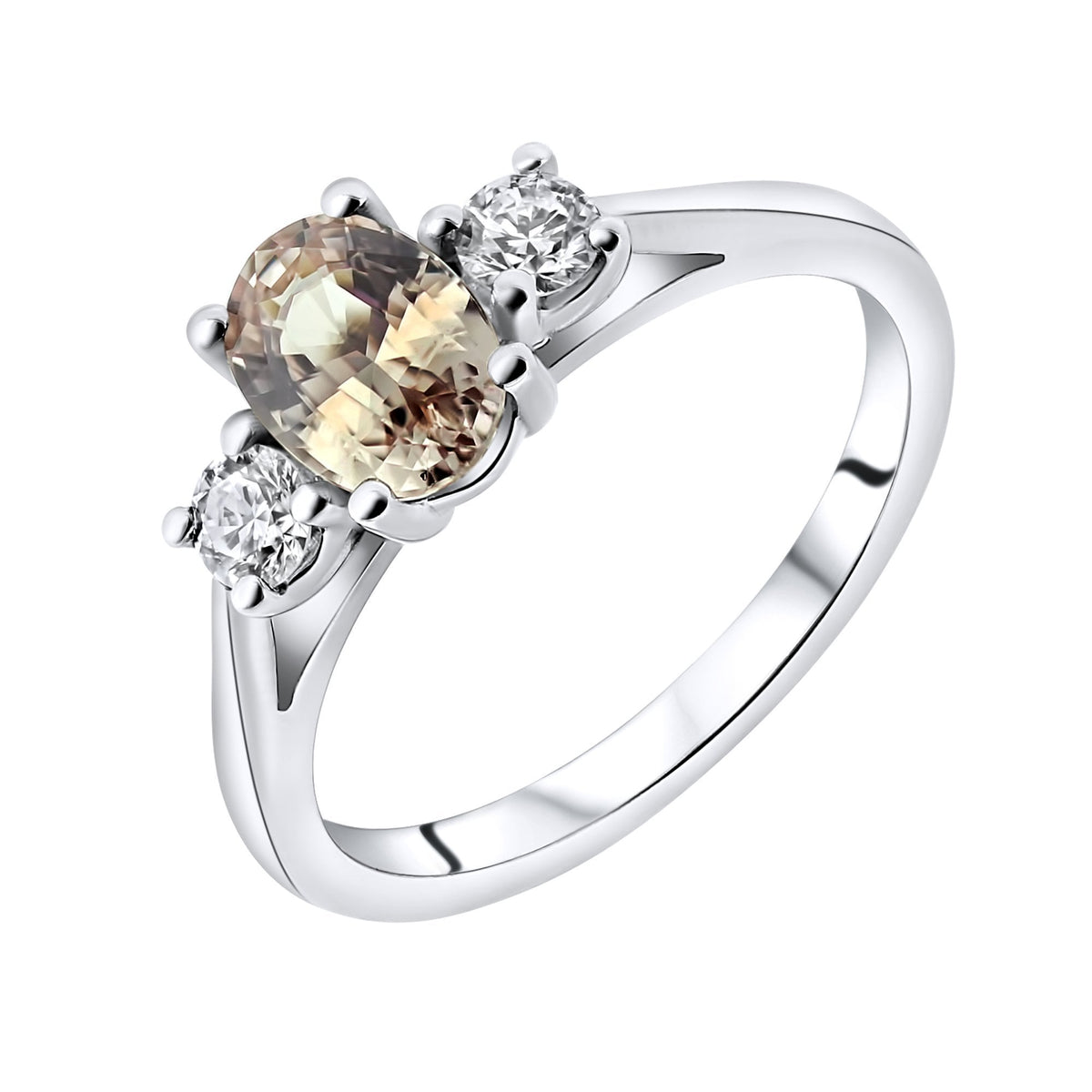 Platinum 1.16ct peach sapphire & 0.25ct diamond ring