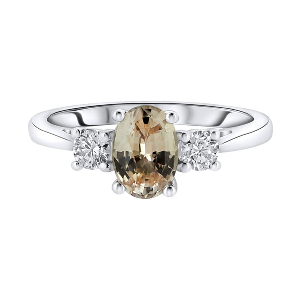 Platinum 1.16ct peach sapphire & 0.25ct diamond ring