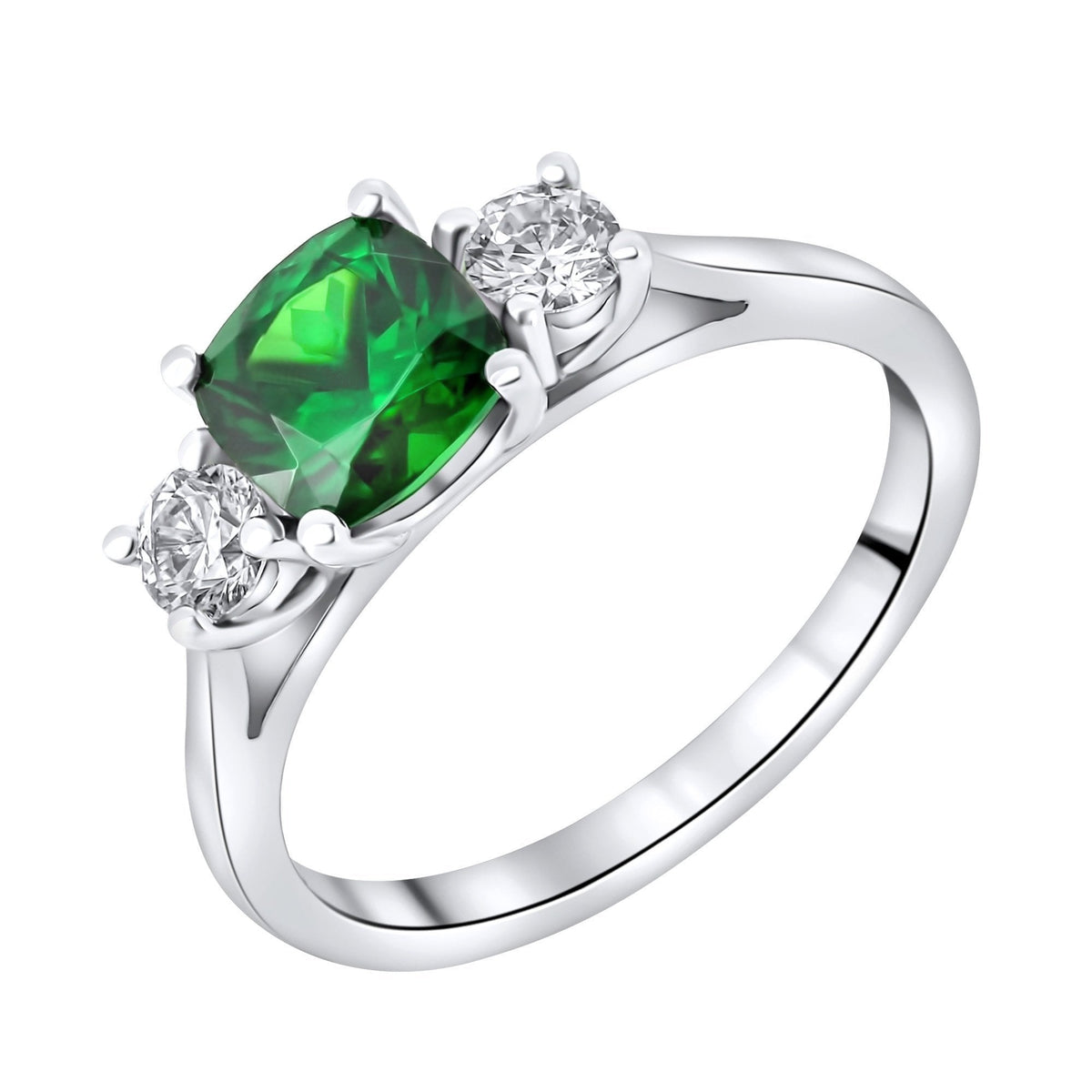 Platinum 1.11ct tsavorite garnet & 0.29ct diamond 3 stone ring