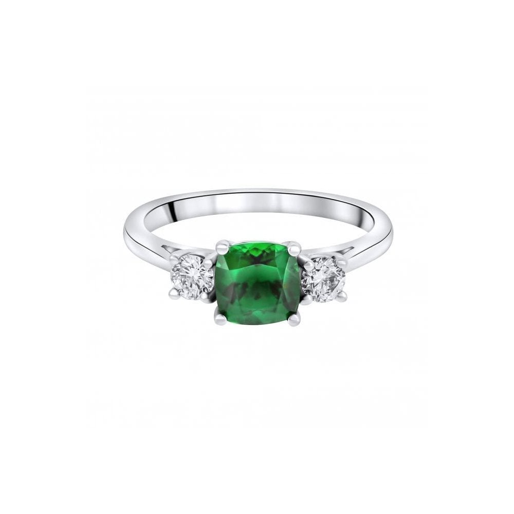 Platinum 1.11ct tsavorite garnet & 0.29ct diamond 3 stone ring