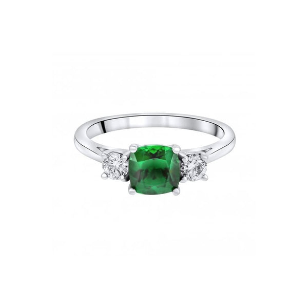 Platinum 1.11ct tsavorite garnet & 0.29ct diamond 3 stone ring