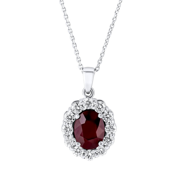 Platinum 2.36ct ruby & 0.77ct diamond cluster pendant
