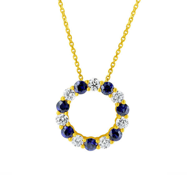 18ct yellow gold 1.46ct sapphire 1.04ct diamond circular pendant