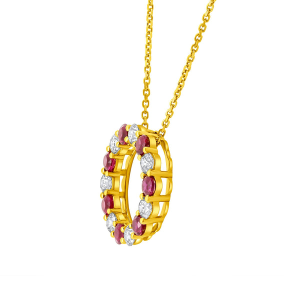 18ct yellow gold 1.34ct ruby 1.04ct diamond circular pendant