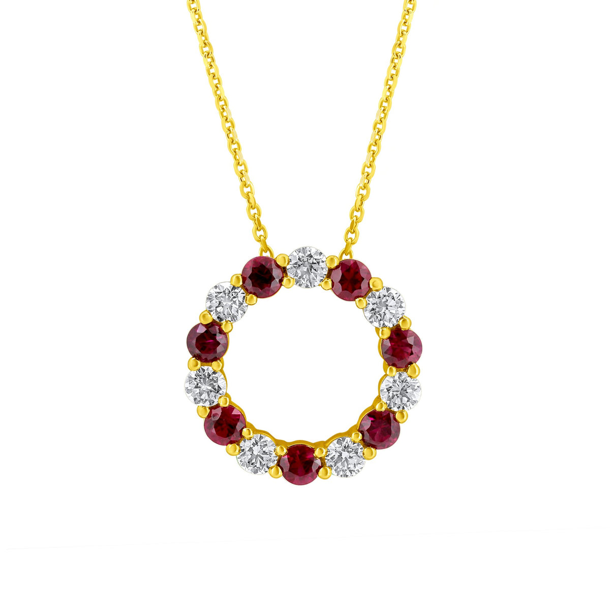18ct yellow gold 1.34ct ruby 1.04ct diamond circular pendant