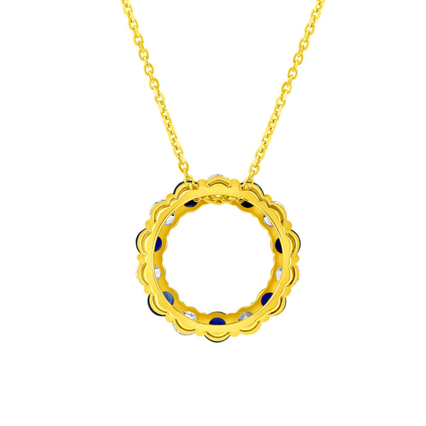 18ct yellow gold 1.00ct emerald 1.04ct diamond circular pendant